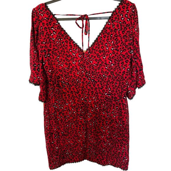 Lovers And Friends NWOT Jason Dress Cheetah Mini V Neck Red Black Size Small - Picture 6 of 12